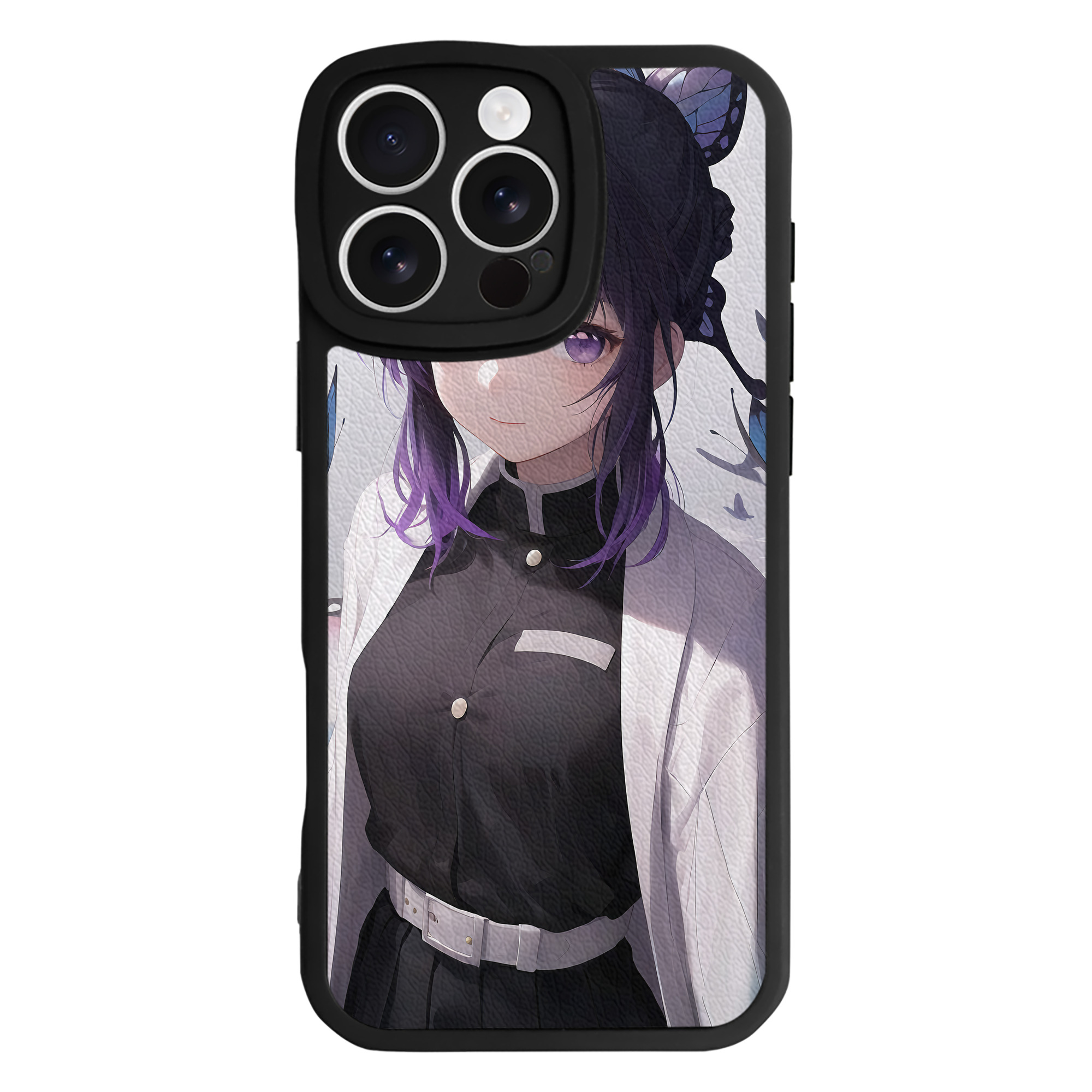 （画像用） 鬼滅の刃（きめつのやいば）蟲柱-胡蝶 しのぶ／こちょう しのぶ Kochou Shinobu 【iPhone 16シリーズ対応】シリコンスマホケース（レザー調） 材質：シリコン